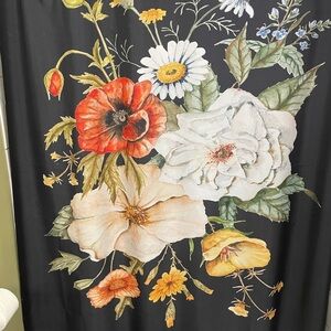 Beautiful floral shower curtain Black with green yellow and white flowers. New